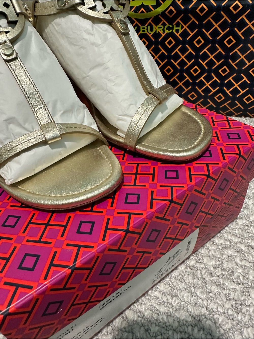 Tory Burch Gold Logo T-Strap Sandals - Picture 6 of 8